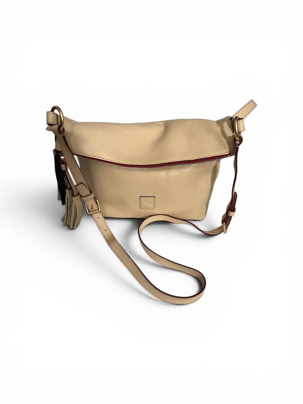 Dooney & Bourke Small Dixon Cream Pebbled Leather Crossbody with Tassel